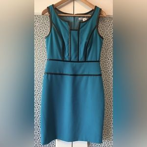 Teal cocktail dress w/ leather trim